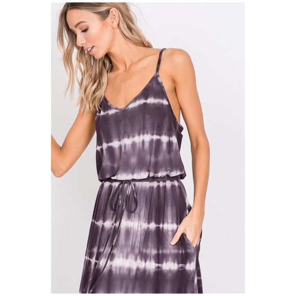 Charcoal Tie Dye Cami Casual Maxi Dress - Picture 5 of 6